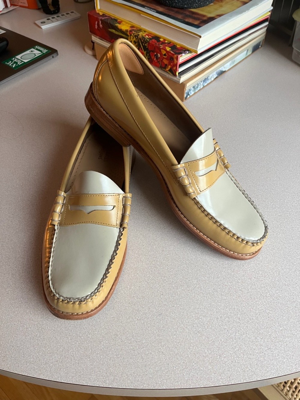 G.H. Bass & Co. Two-Tone Cream and Tan Leather Penny Loafers